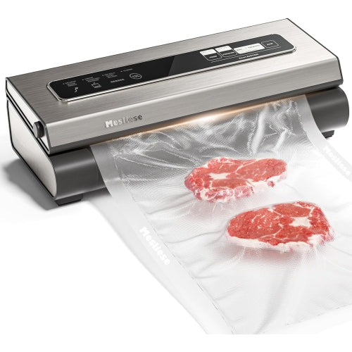 Mesliese Vacuum Sealer Machine 90Kpa Precision 6-in-1 Compact Vacuum Food Preservation System Built-in Cutter, 2 Bag Rolls & 5 Pre-cut Bags, Dry&Moist Modes Smart Suction - Silver