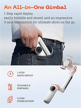 Insta360 Flow Gimbal Stabilizer for Smartphone, AI-Powered Gimbal, 3-Axis Stabilization, Built-in Tripod, Portable & Foldable, Auto Tracking Phone Stabilizer, Video Recording, Summit White