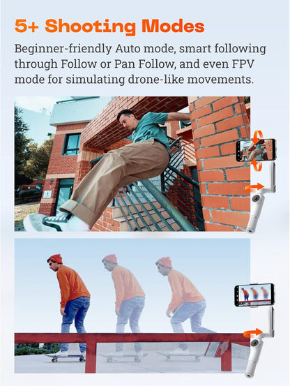 Insta360 Flow Gimbal Stabilizer for Smartphone, AI-Powered Gimbal, 3-Axis Stabilization, Built-in Tripod, Portable & Foldable, Auto Tracking Phone Stabilizer, Video Recording, Summit White