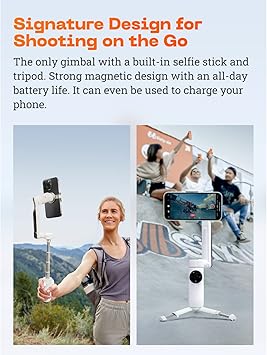 Insta360 Flow Gimbal Stabilizer for Smartphone, AI-Powered Gimbal, 3-Axis Stabilization, Built-in Tripod, Portable & Foldable, Auto Tracking Phone Stabilizer, Video Recording, Summit White