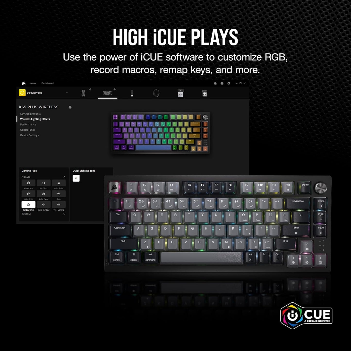 OPEN BOX - CORSAIR K65 PLUS WIRELESS 75% RGB Hot-Swappable Mechanical Gaming Keyboard
